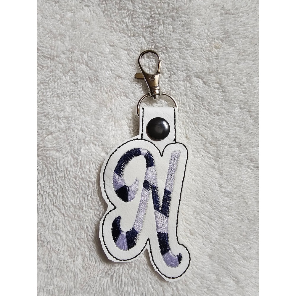 Letter N Keychain Initial Charm‎ Purse Bag Clip Accessory White Purple